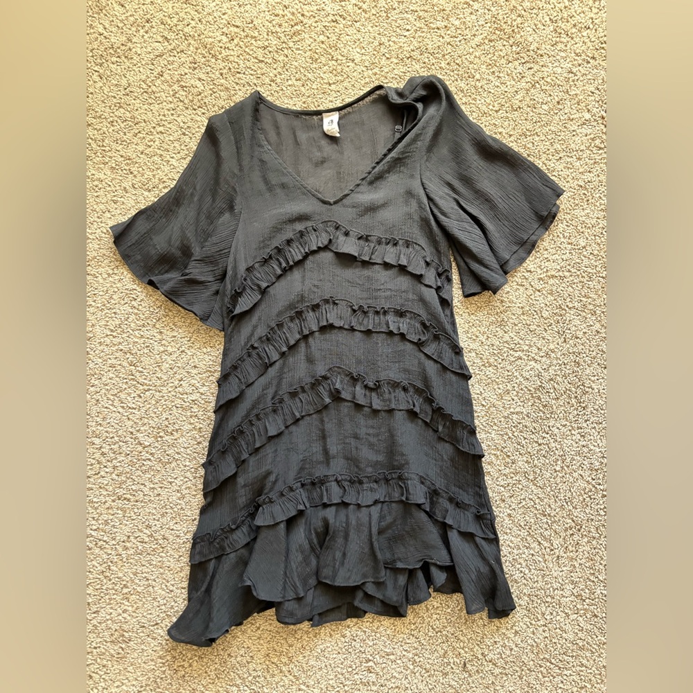 Flawless Black flowwy ruffle dress